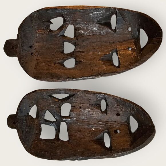 Set of 2 Dark Brown Carved Wood African Tribal Masks Elephant Working Man - Picture 3 of 7